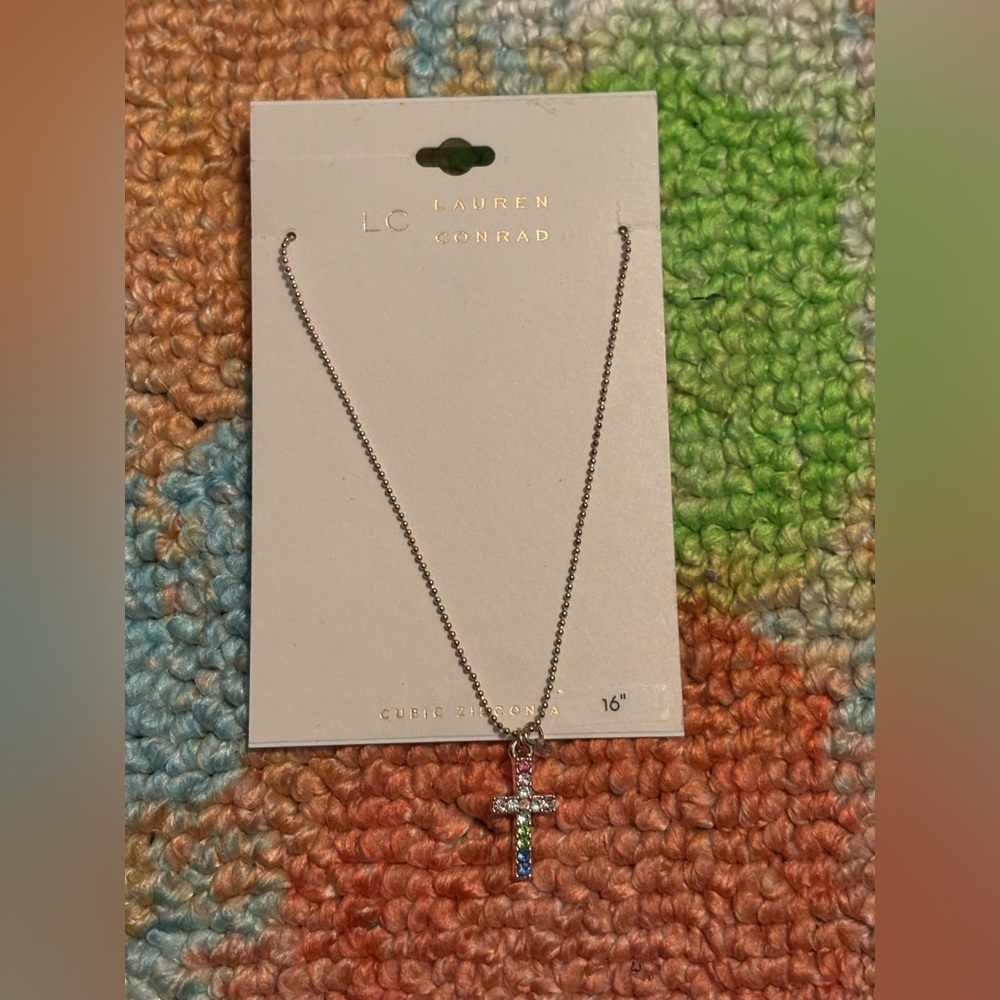 Colorful gemstone cross necklace